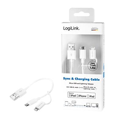 LogiLink CU0118 USB-kabel USB 2.0 USB-A stekker, USB-micro-B stekker, Apple Lightning stekker 1.00 m Wit