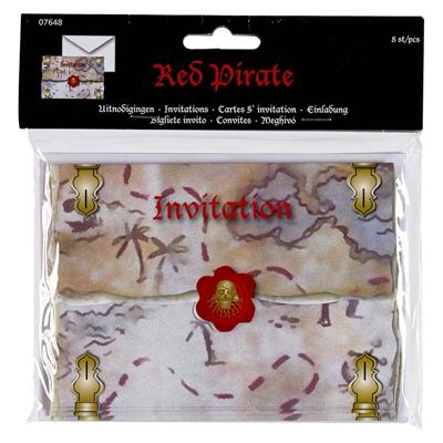 Folat uitnodigingen red pirate 8 stuks | 24 stuks