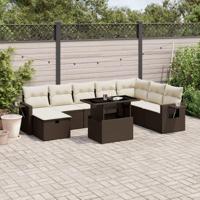 9-delige Loungeset met kussens poly rattan bruin - thumbnail
