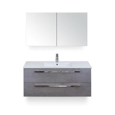 Seville Badmeubelset 120 cm - 2 laden Beton Antraciet - Wastafel Enjoy Enkel - met Spiegelkast