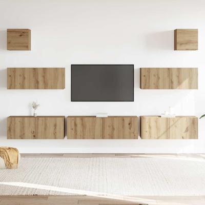 7-delig Tv-meubelset wandmontage bewerkt hout artisanaal eiken