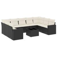 10-delige Loungeset met kussens poly rattan zwart - thumbnail