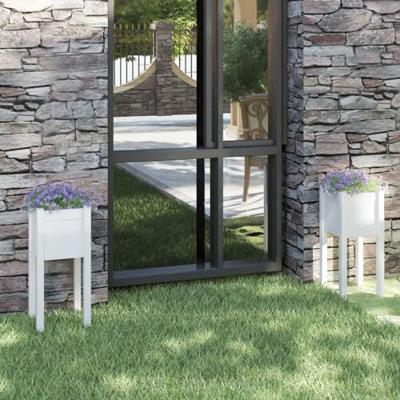 VidaXL Plantenbakken 2 st 31x31x70 cm massief grenenhout wit