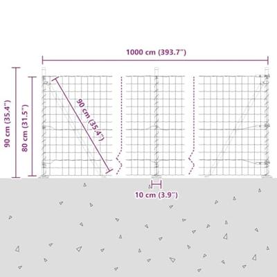 VidaXL Hek met paal grijs 0,8 x 10 m staal