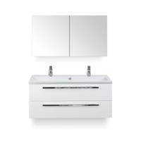 Seville Badmeubelset 120 cm - 2 laden Wit Hoogglans - Wastafel Djazz Enkel 2 kraangaten - met Spiegelkast - thumbnail