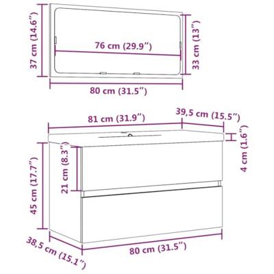 3-delige Badkamermeubelset bewerkt hout sonoma eikenkleurig
