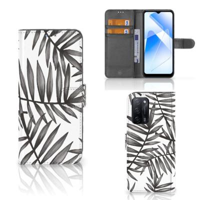 OPPO A16/A16s/A54s Hoesje Leaves Grey | Portemonnee hoesje