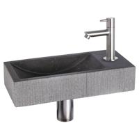 Fonteinset Differnz Ribble Natuursteen 38x18x8 cm Zwart Met Rechte Kraan Mat Chroom Differnz - thumbnail