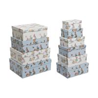Set van opstapelbare opbergboxen DKD Home Decor Blauw Wit Blommor Karton (43,5 x 33,5 x 15,5 cm) - thumbnail