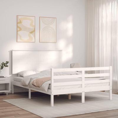 Bedframe met hoofdbord massief hout wit 140x200 cm