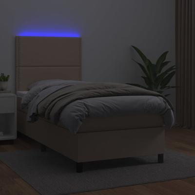Boxspring met matras en LED kunstleer cappuccinokleur 90x200 cm - thumbnail