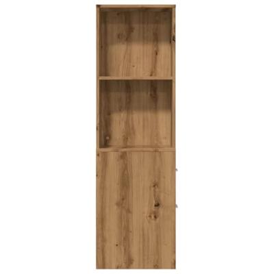 Badkamerkast smal met wielen bewerkt hout artisanaal eikenkleur