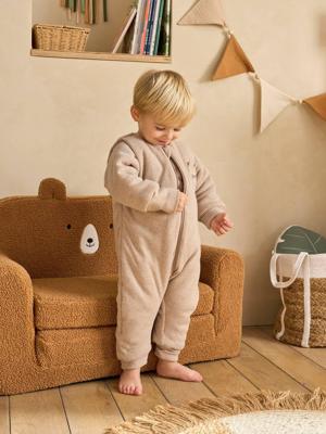Jumpsuit met voetjes PETIT CHAT, afneembare lange mouwen gemêleerd beige
