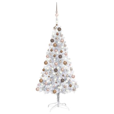 VidaXL Kunstkerstboom met verlichting en kerstballen 150 cm pet zilver