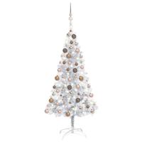 VidaXL Kunstkerstboom met verlichting en kerstballen 150 cm pet zilver - thumbnail