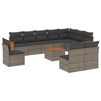 11-delige Loungeset met kussens poly rattan grijs - thumbnail