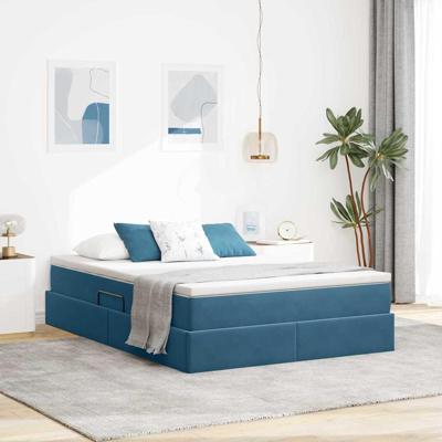 Opbergbed met matras Donkerblauw 140 x 200 cm Fluweel