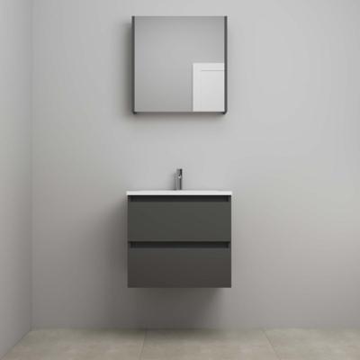 On-Line Badkamermeubelset - 60 cm - Voorgemonteerd - Acryl Wastafel - 1 Kraangat - Spiegelkast - Mat Antraciet