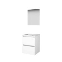 Basic-Line Ultimate 46 Badkamermeubelset - 50 x 46 cm - Greeploos - 2 Lades - Keramische Wastafel - 1 Kraangat - Spiegel met Indirecte LED Verlichting - Ice White - thumbnail