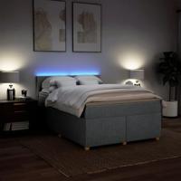 Boxspring met matras stof lichtgrijs 140x200 cm - thumbnail