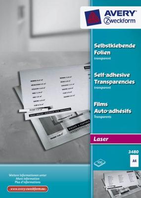 Avery-Zweckform 3480 3480 Zelfklevende folie DIN A4 Laser (kleur), Laser (zwart/wit), Kopiëren (kleur), Kopiëren (zwart/wit) Transparant 100 stuk(s)