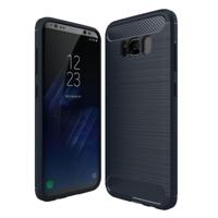 Samsung Galaxy S8 Geborsteld koolstofvezel structuur beschermend TPU back cover Hoesje (donker blauw) - thumbnail