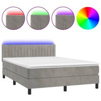 Boxspring met matras en LED fluweel lichtgrijs 140x190 cm - thumbnail