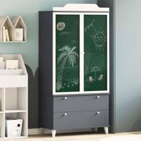 Kledingkast met krijtbord Grijs en Wit 90 x 45 x 180 cm - thumbnail