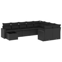 10-delige Loungeset met kussens poly rattan zwart - thumbnail
