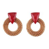 Rotan houten Vintage handgemaakte Dangle Oorbellen (rood) - thumbnail