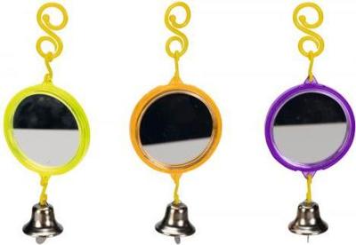 Spiegel met bel voor vogels rond