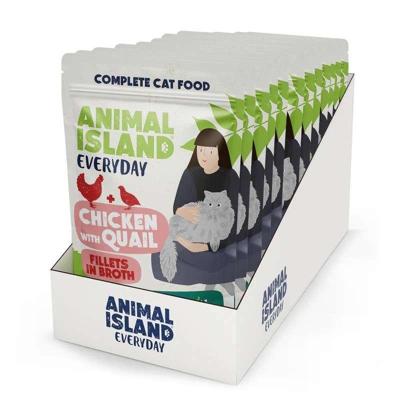 ANIMAL ISLAND Chicken with quail Fillets in broth - nat kattenvoer - 12x85g
