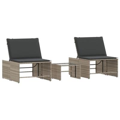 Ligbedden 2 st met tafel poly rattan lichtgrijs - thumbnail