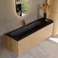 Mondiaz KURVE 145 cm Onderkast Greeploos 1 Lade Met Deuren Oak, Wastafel Solid Surface Links Urban 1 Kraangat Zonder Spiegel (KRVBGL145R1L1D1KL-Oak/Urb) - thumbnail