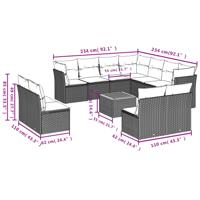 12-delige Loungeset met kussens poly rattan grijs - thumbnail