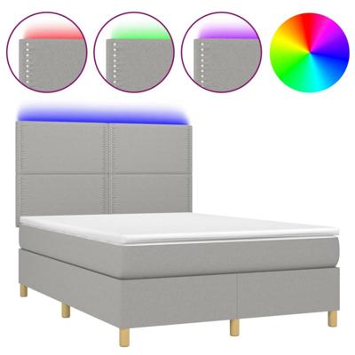 Boxspring met matras en LED stof lichtgrijs 140x190 cm