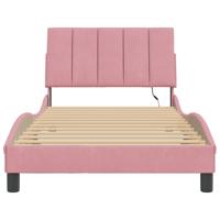 Bedframe met LED zonder matras "Hanko" fluweel roze 100x200 cm - thumbnail