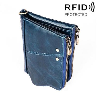 3533 lang gek paard textuur koeienhuid lederen opvouwbare anti-magnetische RFID portemonnee Clutch tas voor mannen met kaartsleuven (blauw)