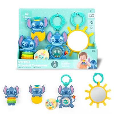 DISNEY BABY - STITCH - Geboortegeschenkset - 4 pasgeboren speeltjes, rammelaar, bijtring, multi-sensorisch speelgoed