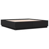 Bedframe met LED-verlichting bewerkt hout zwart 200x200 cm - thumbnail