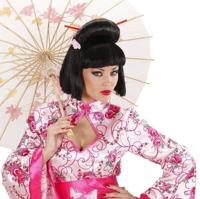 Pruik Geisha met Bloem en Chopsticks - thumbnail