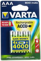 Batterij oplaadbaar Varta 4xAAA 800mAh ready2use - thumbnail