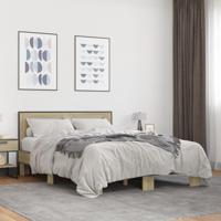 Bedframe bewerkt hout metaal sonoma eikenkleurig 90x190 cm - thumbnail