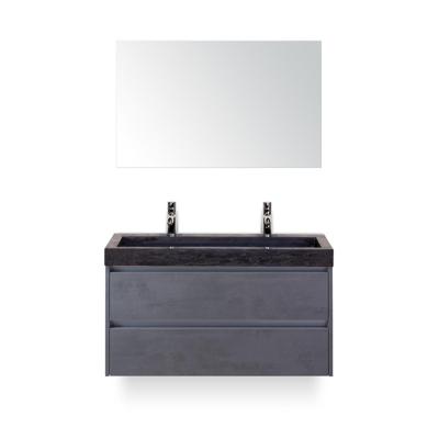 Dante Badmeubelset 100 cm - Beton Antrac - Wastafel Hardsteen Wit Lucca 2 kraangaten - met Spiegel