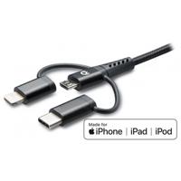 Mobilize Strong Nylon Cable 3in1 USB to Micro USB, USB-C, Apple MFi Lightning 1.5m Black - thumbnail