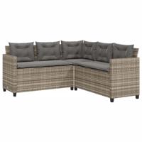 Tuinbank met tafel en kussens L-vormig poly rattan grijs - thumbnail