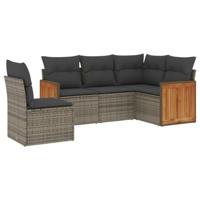 5-delige Loungeset met kussens poly rattan grijs - thumbnail