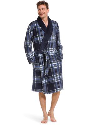 Zachte herenbadjas ruit blauw - fleece-L - 52