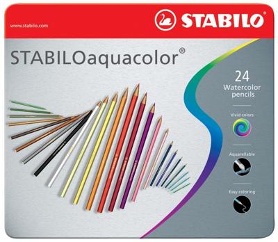 STABILO aquacolor - aquarel kleurpotlood - metalen set 24 st. STABILO aquacolor - aquarel kleurpotlood - metalen set 24 st.