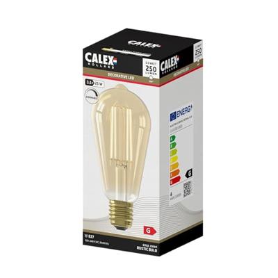 LED volglas LangFilament Rustieklamp 220-240V 3,5W 250lm E27 ST64 Goud 2100K Dimbaar Calex - Calex LED volglas LangFilament Rustieklamp 220-240V 3,5W 250lm E27 ST64 Goud 2100K Dimbaar Calex - Calex